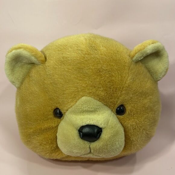 Classic Teddy Bear Head Pillow Golden Beige/Brown w Black Nose Excellent Used … - Picture 6 of 7